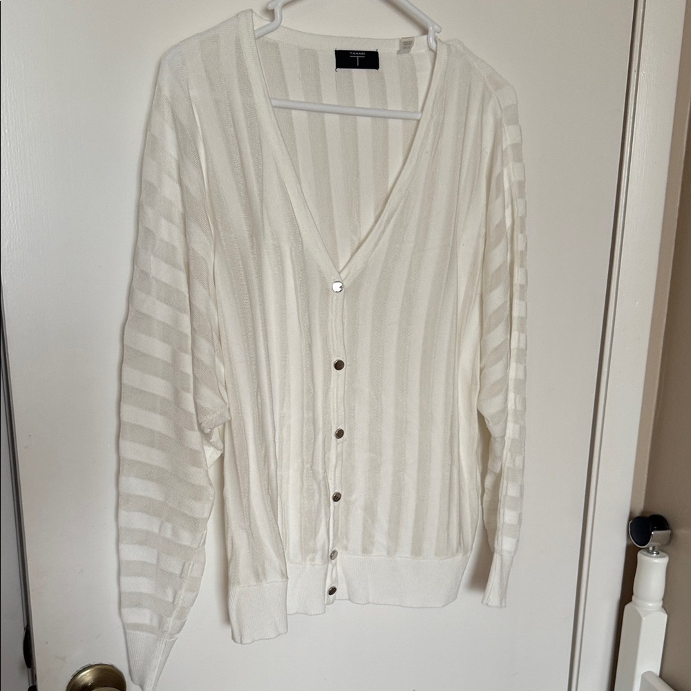 Tahari Cream lightweight Striped Cardigan XL